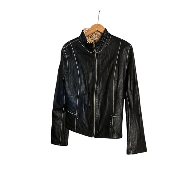 Black Faux Leather Women's Reversible Jacket - Picture 1 of 5